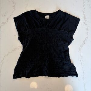 Maeve Black Short Sleeve Textured Panel Tee